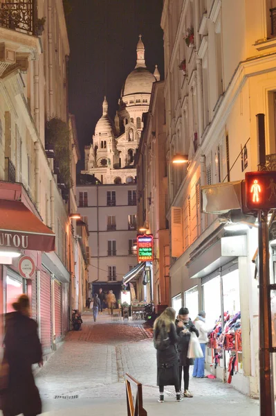 Paris France November 2021 Night View Old Streets Montmartre Basilique —  Fotos de Stock