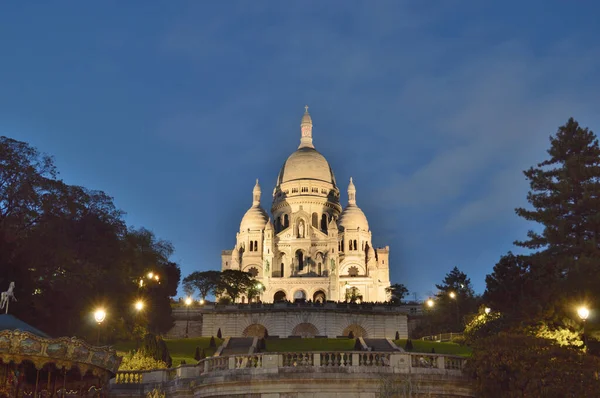 Ночной Вид Сакре Кер Монмартре Париж Франция — стоковое фото