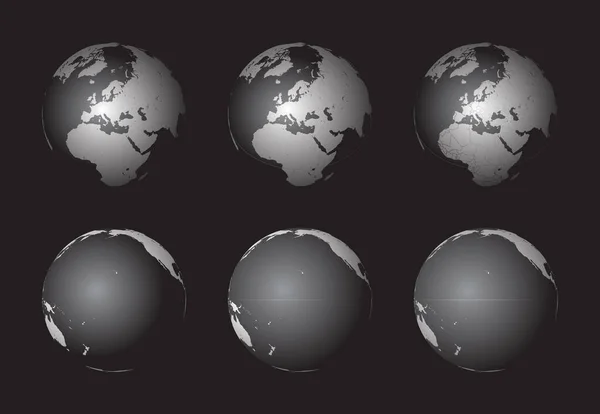 ヨーロッパ 上の列 と太平洋 下の列 に焦点を当てている地球の地球の集合 慎重に層化され 簡単に編集のためにグループ化 背景を個別に編集または削除できます — ストックベクタ