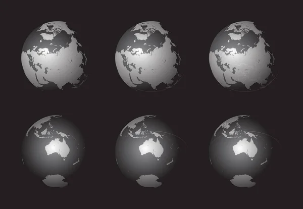 Set Earth Globes Focusing North Asia Top Row Australia Bottom — Stock Vector
