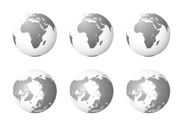 Set Earth Globes Focusing Africa Top Row Arctic Bottom Row — Stock Vector