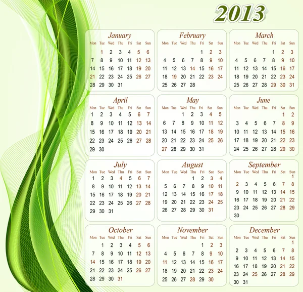 Kalender för år 2013. — Stock vektor