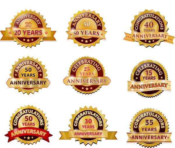 Årsdagen guld badge set — Stock vektor