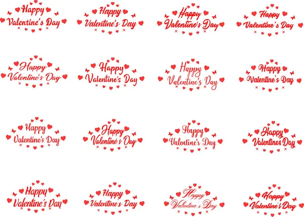 Set Valentines Day Greeting Card Template Typography Text Happy Valentine Stock Illustration