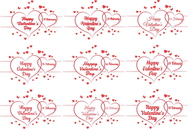 Conjunto Plantilla Tarjeta Felicitación San Valentín Con Texto Tipográfico Feliz — Vector de stock