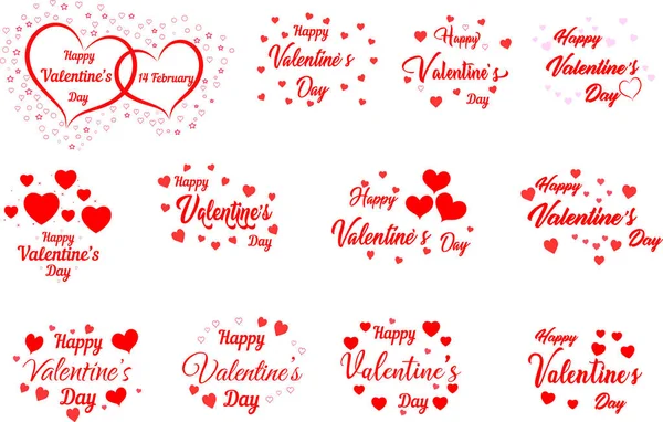 Set Valentines Day Greeting Card Template Typography Text Happy Valentine — Stock vektor