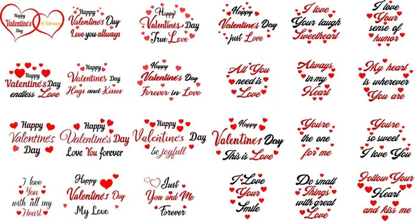 Set Valentines Day Biglietto Auguri Modello Arte Digitale — Vettoriale Stock