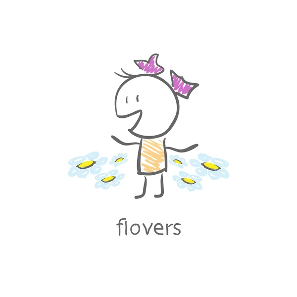 Dívka a květiny — Stockový vektor