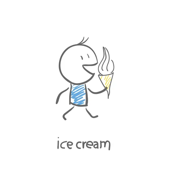 Hombre comiendo helado — Vector de stock