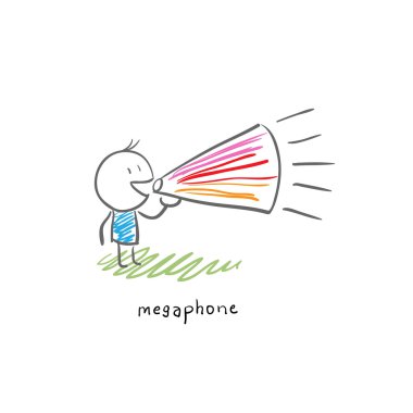 çizgi adam ve loudhailer. illüstrasyon.