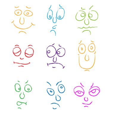Vector set of nine face. sketches clipart