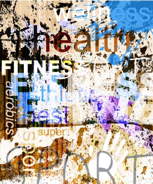 FITNESS. Word Grunge collage on background. clipart