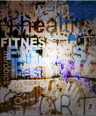 FITNESS. Word Grunge collage on background. clipart