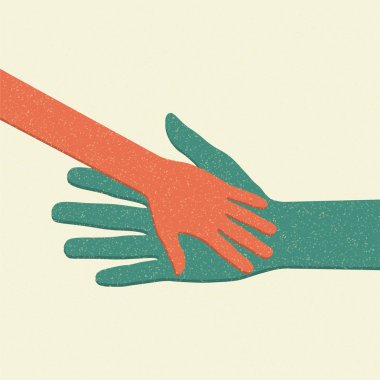 Helping hands. Çocuk yetişkin önemsiyor. vektör çizim.