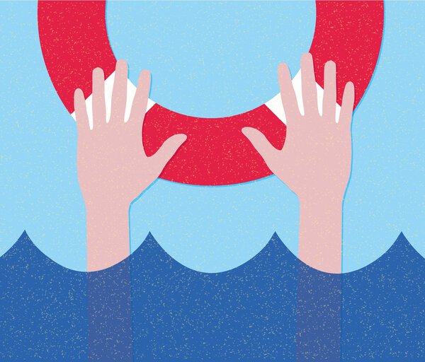 life buoy and hands in water