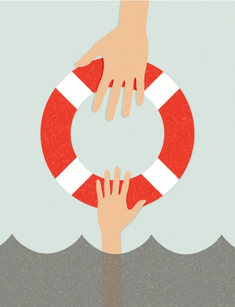 救生圈和水中的手 — 图库矢量图片