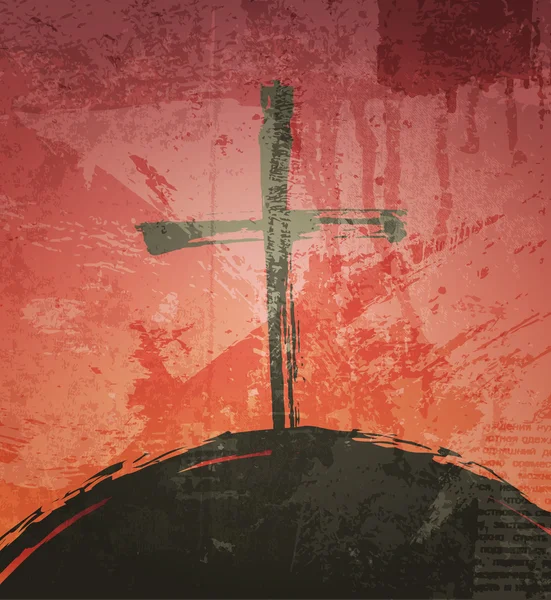Ο σταυρός στο φόντο του grunge. Η βιβλική έννοια. Ηλιοβασίλεμα — Διανυσματικό Αρχείο