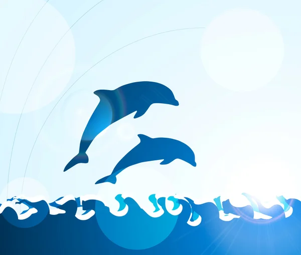Delfíní skoky přes vlny — Stockový vektor