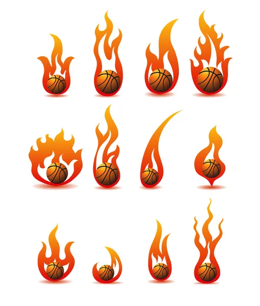 Bolas de baloncesto llameantes — Vector de stock