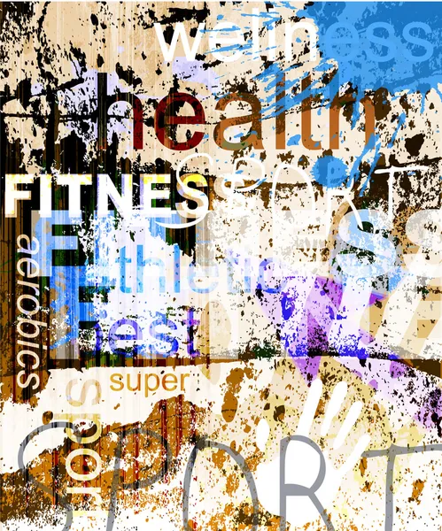 Fitness. woord grunge collage op achtergrond. — Stockvector