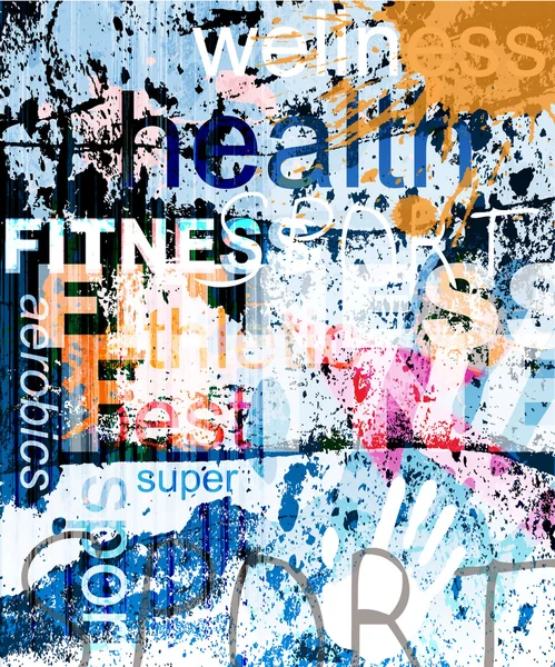 FITNESS. Word Grunge collage su sfondo . — Vettoriale Stock