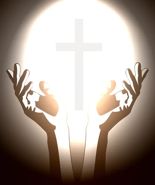 Mão e silhueta cruz cristã —  Vetores de Stock