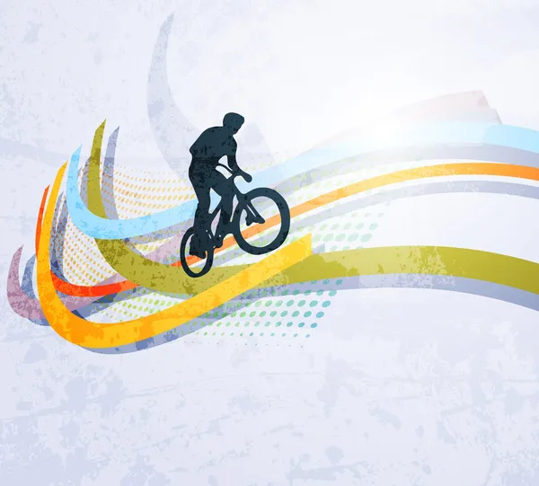 小轮车自行车骑手，彩虹矢量插画 — 图库矢量图片