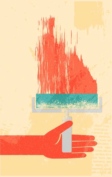 Mão com cartaz retro de escova de rolo — Vetor de Stock