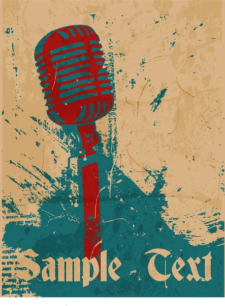 Cartaz de concerto grunge com microfone — Vetor de Stock