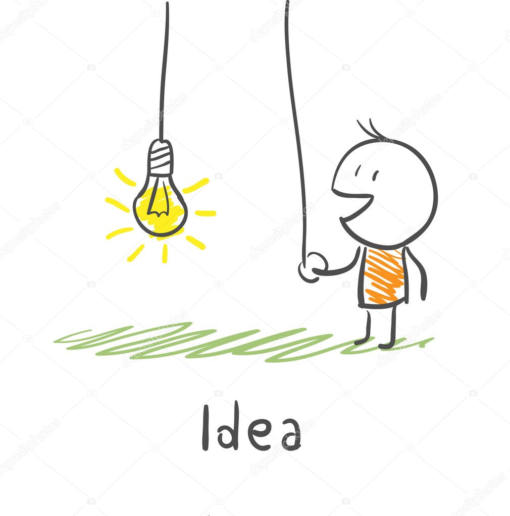 A person includes a light bulb. The concept of the idea. Illustr