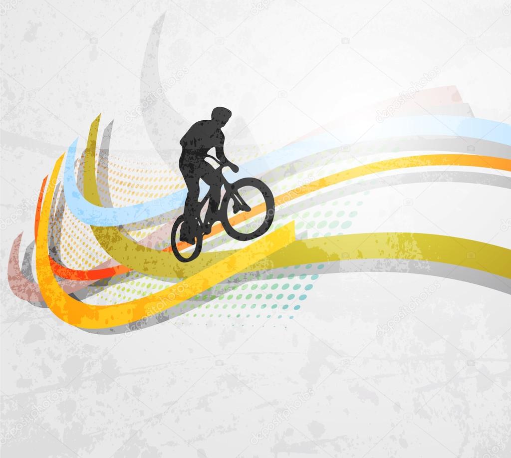 Vector illustration of BMX cyclist on rainbow