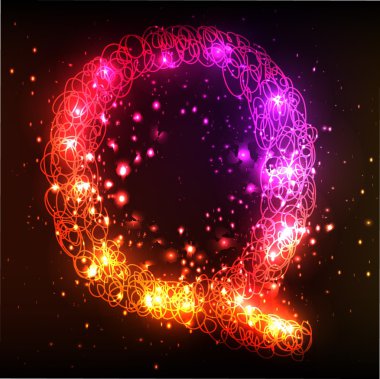 Neon ışık alfabe. harf q