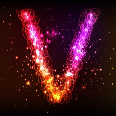 Neon ışık alfabe. harf v