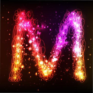 Neon ışık alfabe. harf m