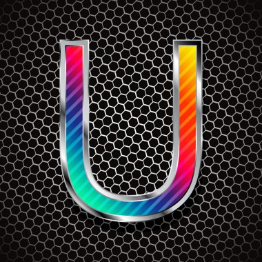  Metalik bir metal ızgara üzerinde yazı tipi. harf u