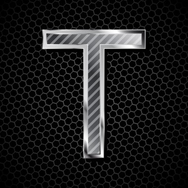  Metalik bir metal ızgara üzerinde yazı tipi. mektup t