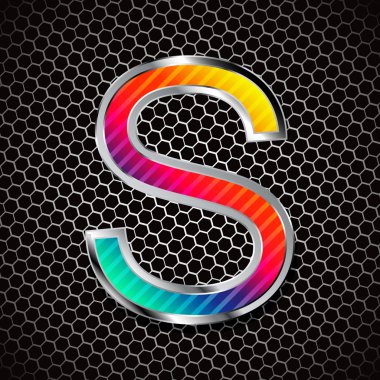  metallic font on a metal grid. Letter