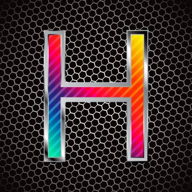  metallic font on a metal grid. Letter