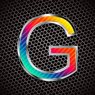  Metalik bir metal ızgara üzerinde yazı tipi. harf g