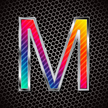  metallic font on a metal grid. Letter