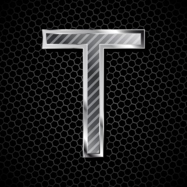  Metalik bir metal ızgara üzerinde yazı tipi. mektup t