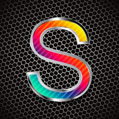  metallic font on a metal grid. Letter