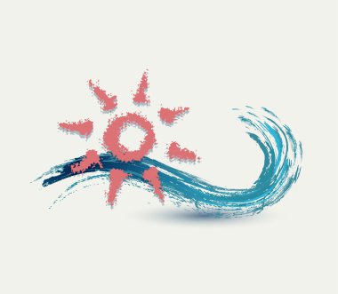 Sea waves and rising sun illustration