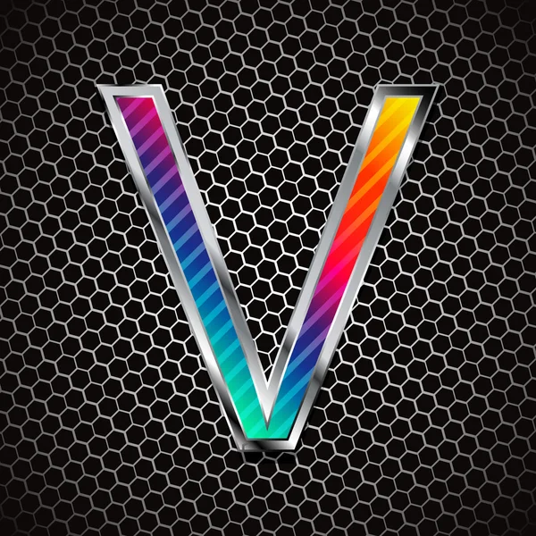 Metallic font on a metal grid. Letter V — Stock Photo, Image