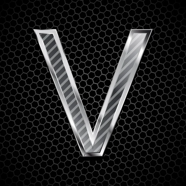 Metallic font on a metal grid. Letter V — Stock Photo, Image