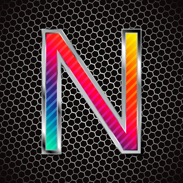 Metallic font on a metal grid. Letter N — Stock Photo, Image