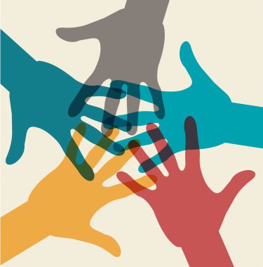 Team symbol. Multicolored hands clipart