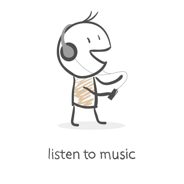 Hombre de dibujos animados escuchando música — Vector de stock