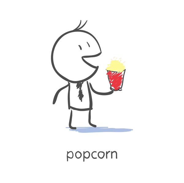 Businessman eating popcorn — Stock Vector