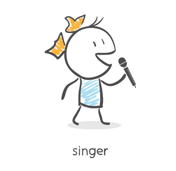 Chica de dibujos animados cantando en un micrófono — Vector de stock